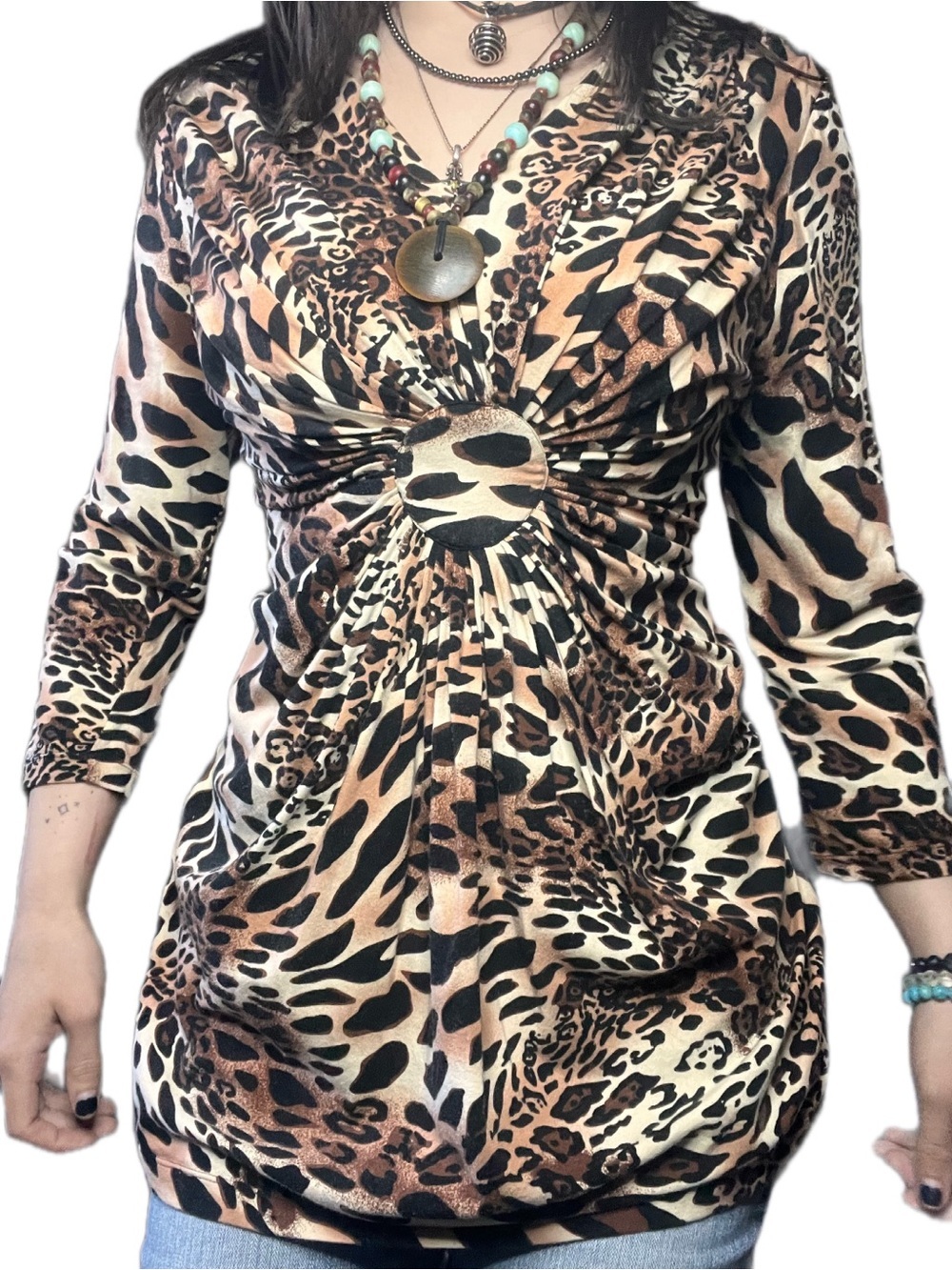 Nygard Collection Y2K Leopard Print Top Size M